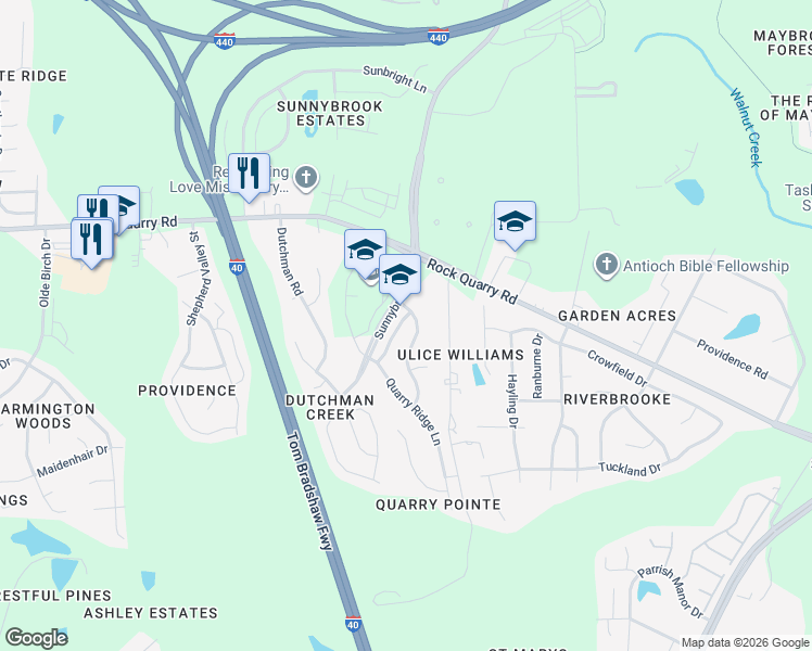 map of restaurants, bars, coffee shops, grocery stores, and more near 3744 Tryon Ridge Drive in Raleigh