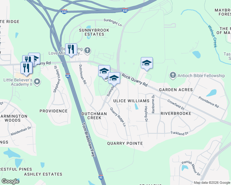 map of restaurants, bars, coffee shops, grocery stores, and more near 3744 Tryon Ridge Drive in Raleigh