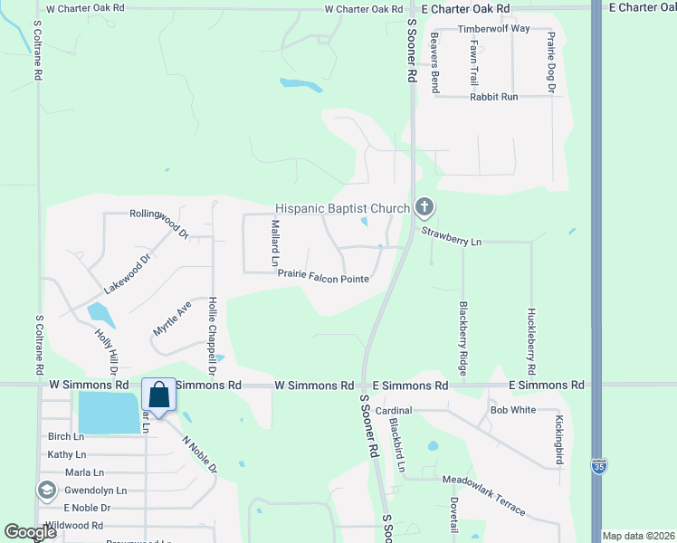 map of restaurants, bars, coffee shops, grocery stores, and more near 4004 Prairie Falcon Pointe in Edmond