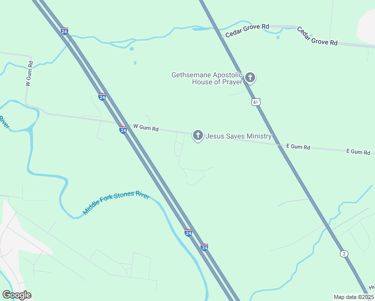 map of restaurants, bars, coffee shops, grocery stores, and more near 7116 West Gum Road in Murfreesboro