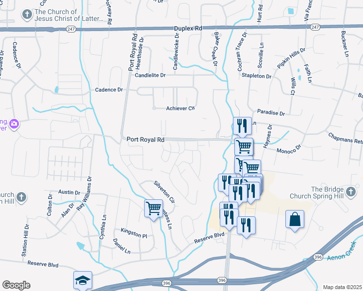 map of restaurants, bars, coffee shops, grocery stores, and more near 1005 Somerset Springs Drive in Spring Hill