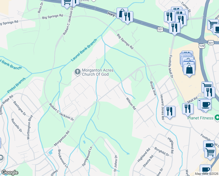 map of restaurants, bars, coffee shops, grocery stores, and more near 217 Moonrise Lane in Maryville