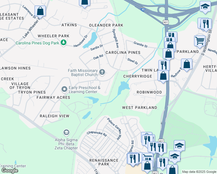map of restaurants, bars, coffee shops, grocery stores, and more near 811 Suffolk Boulevard in Raleigh