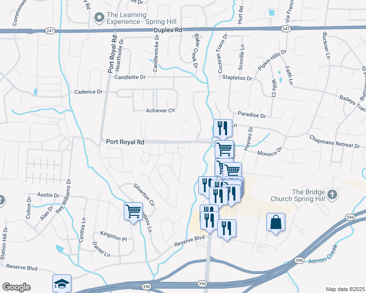 map of restaurants, bars, coffee shops, grocery stores, and more near 964 Pinehurst Drive in Spring Hill