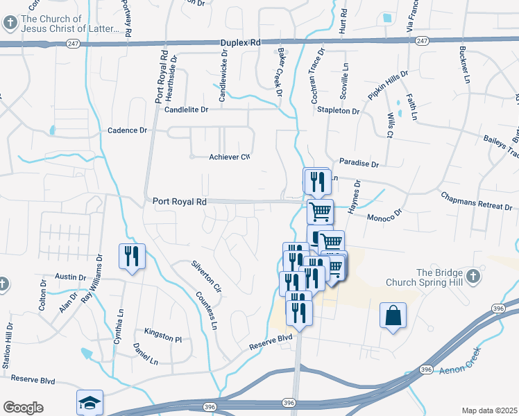 map of restaurants, bars, coffee shops, grocery stores, and more near 964 Pinehurst Drive in Spring Hill