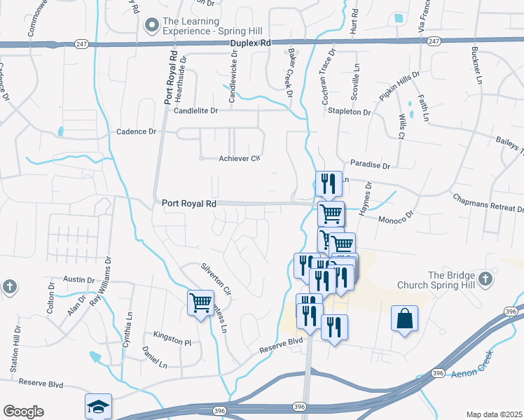 map of restaurants, bars, coffee shops, grocery stores, and more near 964 Pinehurst Drive in Spring Hill