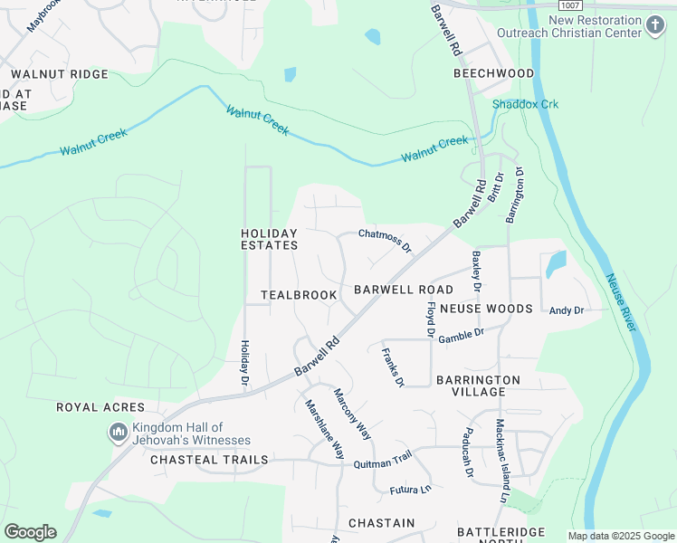 map of restaurants, bars, coffee shops, grocery stores, and more near 5620 Continental Way in Raleigh