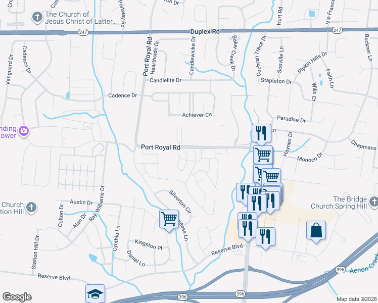 map of restaurants, bars, coffee shops, grocery stores, and more near 3000 Spyglass Drive in Spring Hill