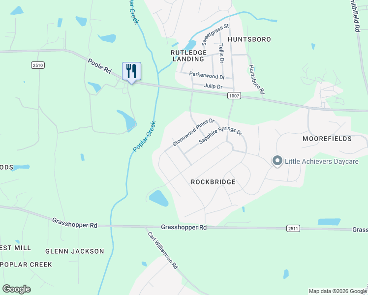 map of restaurants, bars, coffee shops, grocery stores, and more near 5024 Stonewood Pines Drive in Knightdale