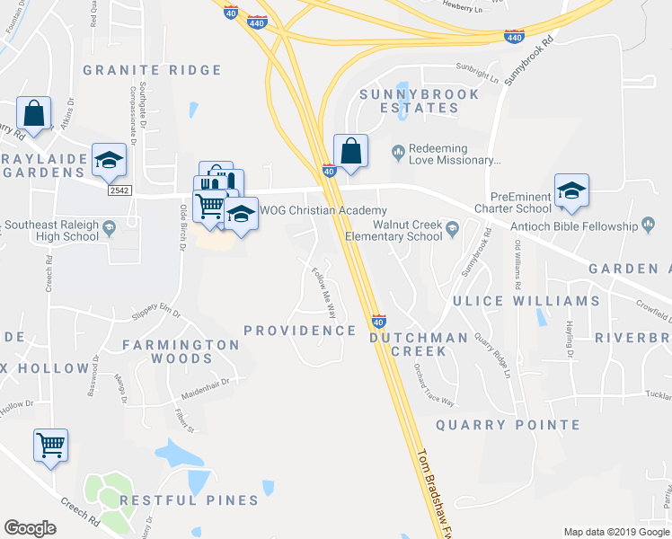 map of restaurants, bars, coffee shops, grocery stores, and more near 2403 Saviour Street in Raleigh