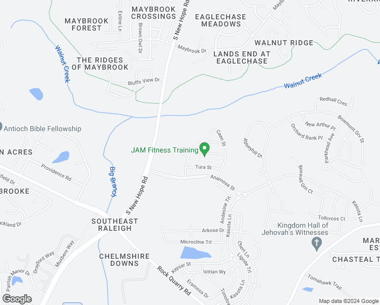 map of restaurants, bars, coffee shops, grocery stores, and more near 2055 South New Hope Road in Raleigh