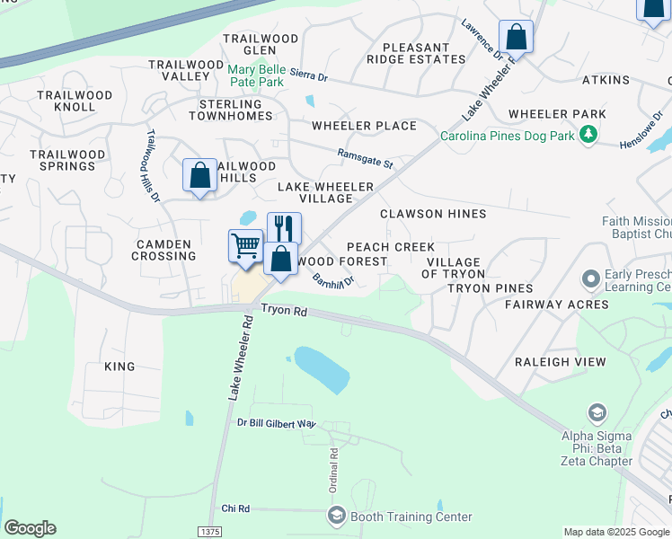 map of restaurants, bars, coffee shops, grocery stores, and more near 2608 Stewart Drive in Raleigh