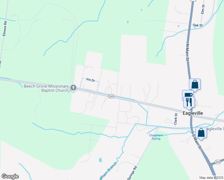 map of restaurants, bars, coffee shops, grocery stores, and more near 750 Allisona Road in Eagleville
