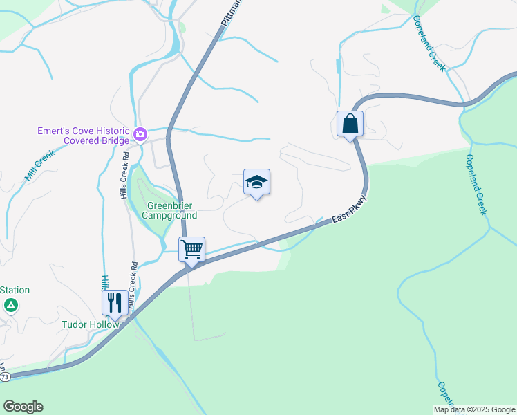 map of restaurants, bars, coffee shops, grocery stores, and more near 2455 East Parkway in Gatlinburg
