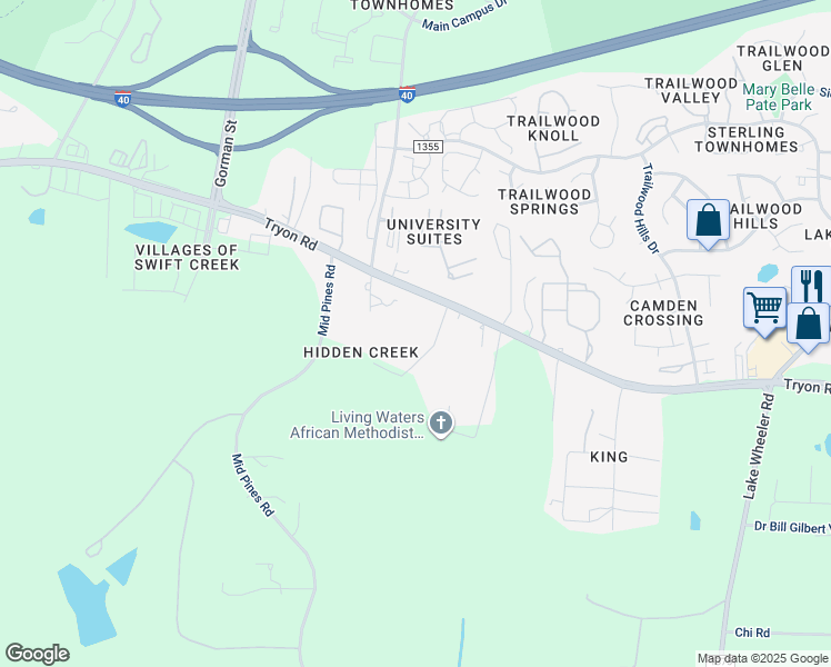 map of restaurants, bars, coffee shops, grocery stores, and more near 3341 Tryon Road in Raleigh