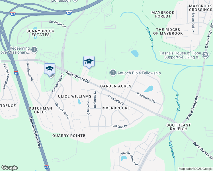 map of restaurants, bars, coffee shops, grocery stores, and more near 2721 Holloway Road in Raleigh