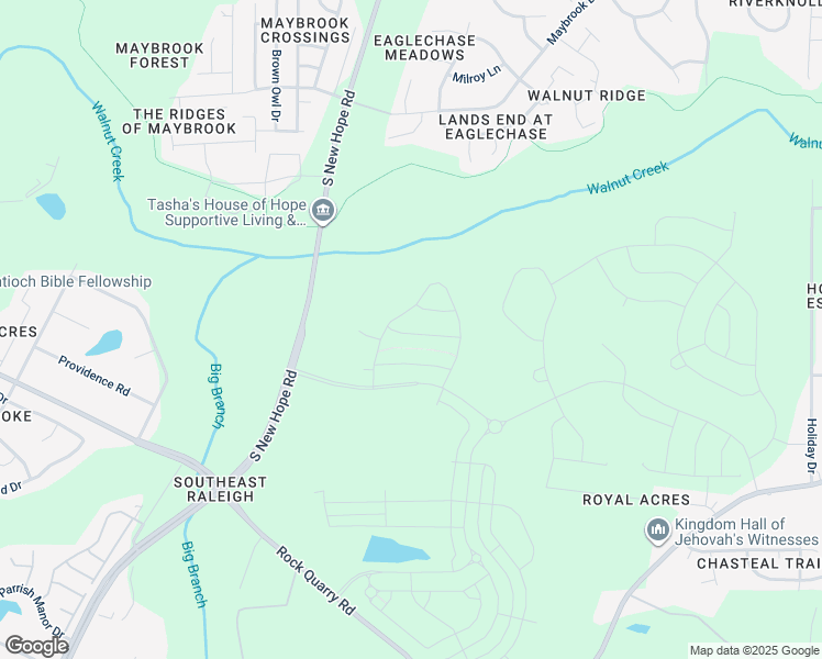map of restaurants, bars, coffee shops, grocery stores, and more near 2055 South New Hope Road in Raleigh