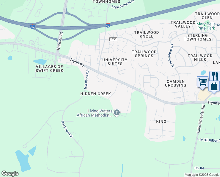 map of restaurants, bars, coffee shops, grocery stores, and more near 3341 Tryon Road in Raleigh