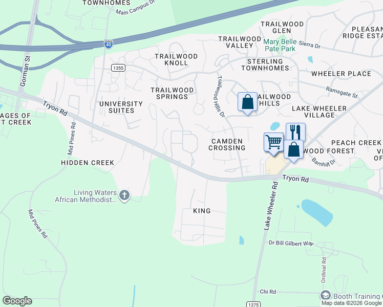 map of restaurants, bars, coffee shops, grocery stores, and more near 3110 Compatible Way in Raleigh