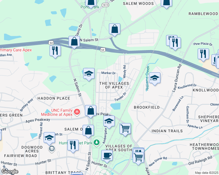 map of restaurants, bars, coffee shops, grocery stores, and more near 969 Ambergate Station in Apex