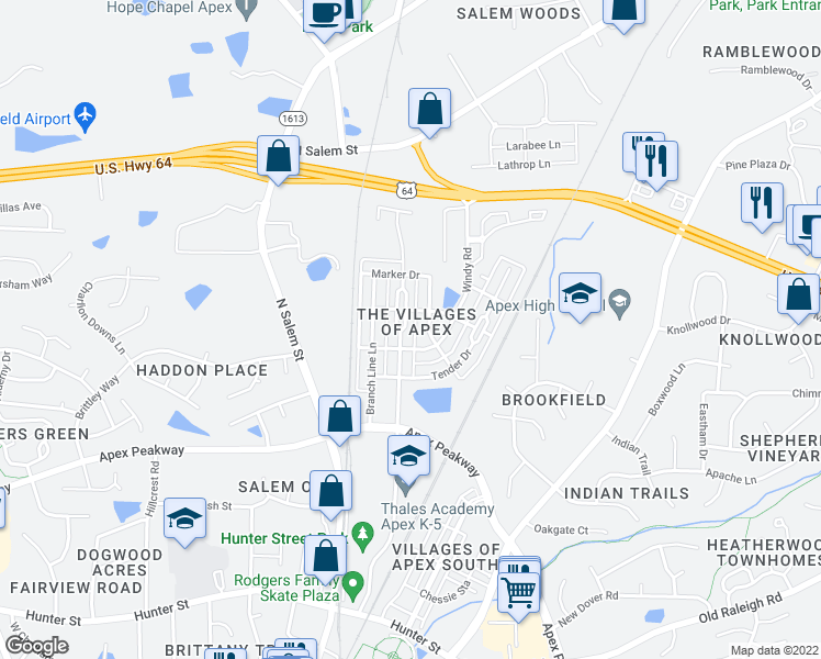 map of restaurants, bars, coffee shops, grocery stores, and more near 969 Ambergate Station in Apex