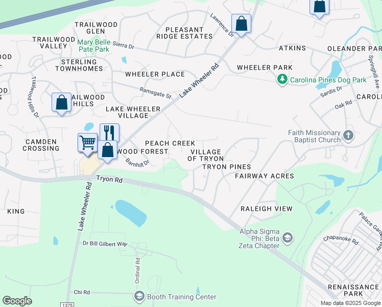 map of restaurants, bars, coffee shops, grocery stores, and more near 2242 Plum Frost Drive in Raleigh