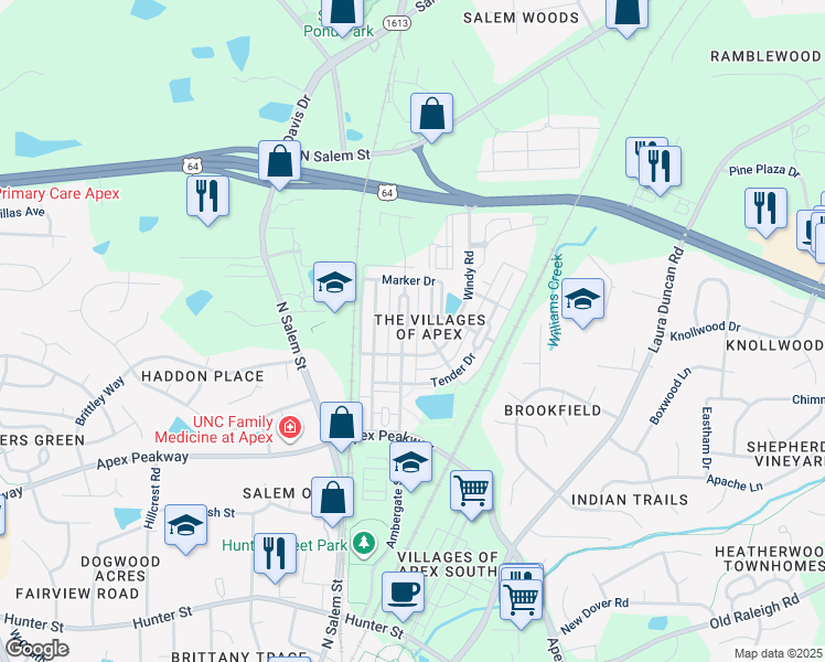 map of restaurants, bars, coffee shops, grocery stores, and more near 965 Ambergate Station in Apex