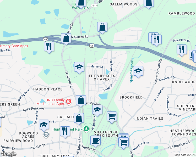 map of restaurants, bars, coffee shops, grocery stores, and more near 965 Ambergate Station in Apex