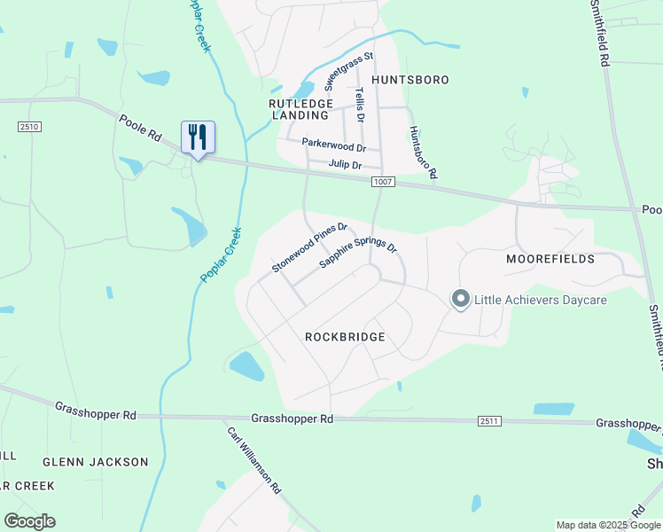 map of restaurants, bars, coffee shops, grocery stores, and more near 5228 Sapphire Springs Drive in Knightdale