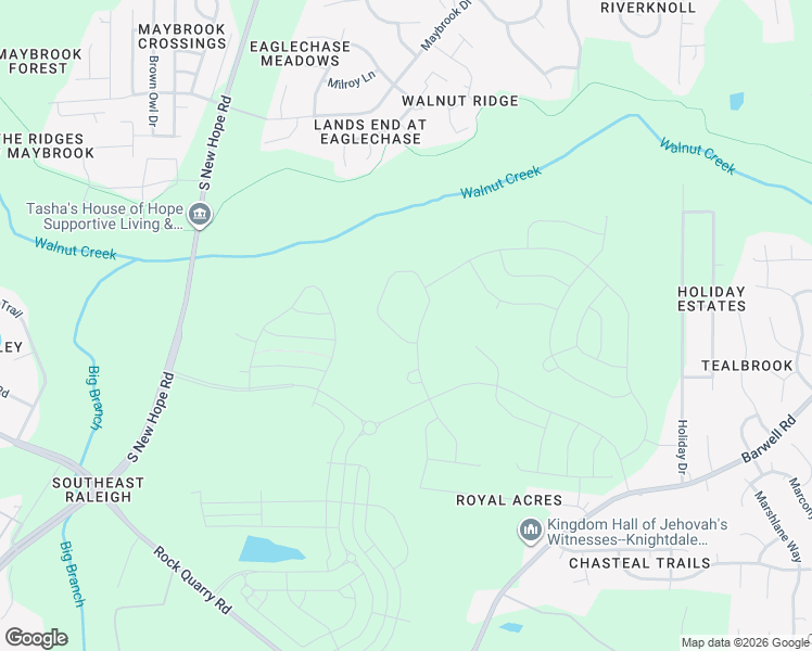 map of restaurants, bars, coffee shops, grocery stores, and more near 2560 Holiday Drive in Raleigh