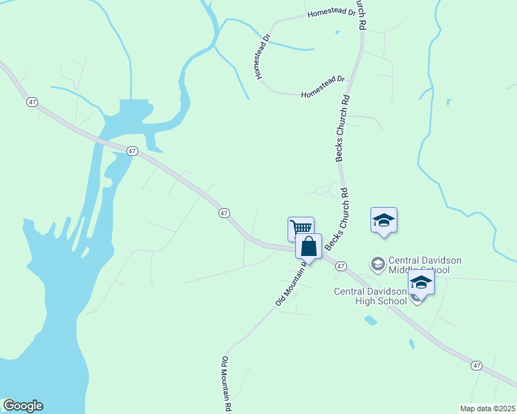 map of restaurants, bars, coffee shops, grocery stores, and more near 1997 North Carolina 47 in Lexington