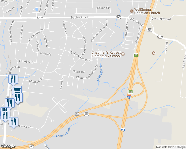 map of restaurants, bars, coffee shops, grocery stores, and more near 1284 Chapman's Retreat Drive in Spring Hill
