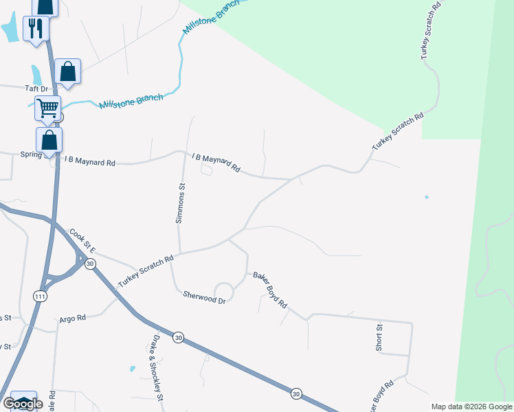 map of restaurants, bars, coffee shops, grocery stores, and more near 619 Turkey Scratch Road in Spencer