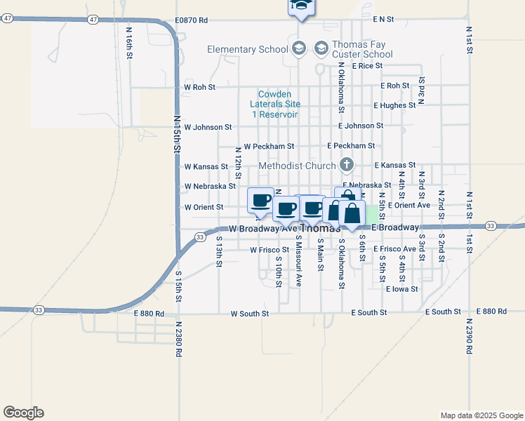 map of restaurants, bars, coffee shops, grocery stores, and more near 121 North 11th Street in Thomas