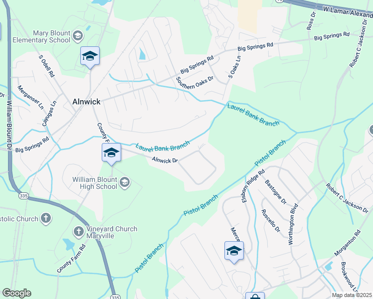 map of restaurants, bars, coffee shops, grocery stores, and more near 384 Alnwick Drive in Friendsville