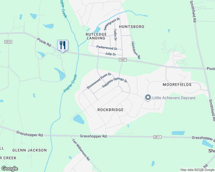 map of restaurants, bars, coffee shops, grocery stores, and more near 5232 Sapphire Springs Drive in Knightdale