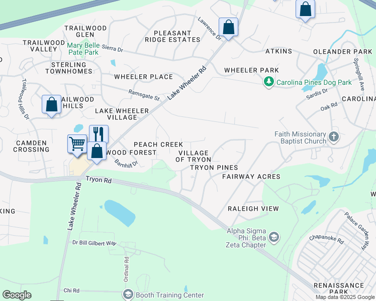 map of restaurants, bars, coffee shops, grocery stores, and more near 2209 Valley Haven Drive in Raleigh