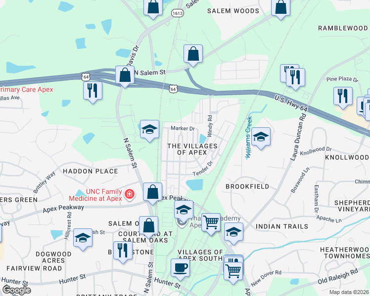 map of restaurants, bars, coffee shops, grocery stores, and more near in Wake County