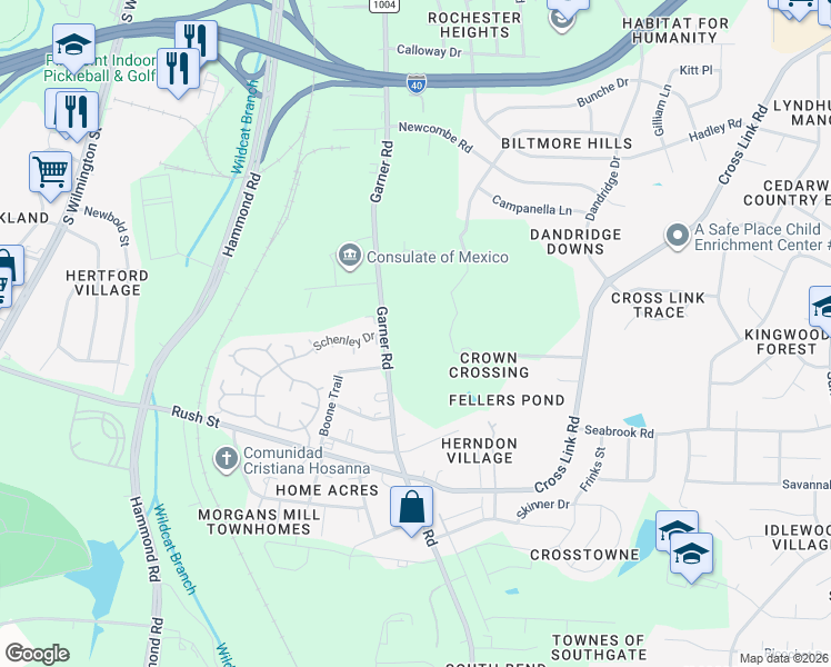 map of restaurants, bars, coffee shops, grocery stores, and more near 2511 Garner Road in Raleigh
