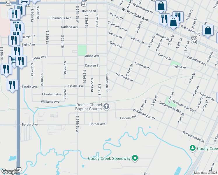 map of restaurants, bars, coffee shops, grocery stores, and more near 2000 Estelle Avenue in Muskogee