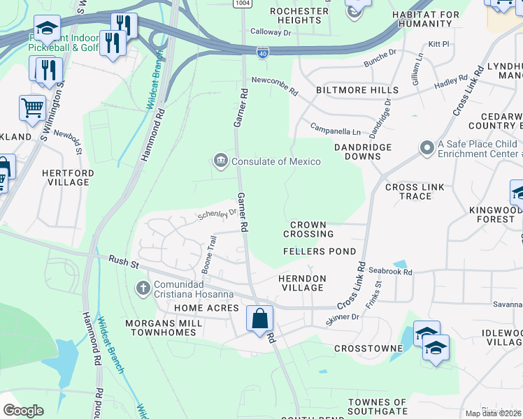 map of restaurants, bars, coffee shops, grocery stores, and more near 2511 Garner Road in Raleigh