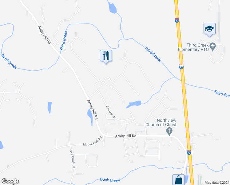 map of restaurants, bars, coffee shops, grocery stores, and more near 126 Margo Lane in Statesville
