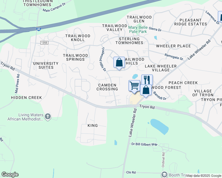map of restaurants, bars, coffee shops, grocery stores, and more near 2611 Ivory Run Way in Raleigh