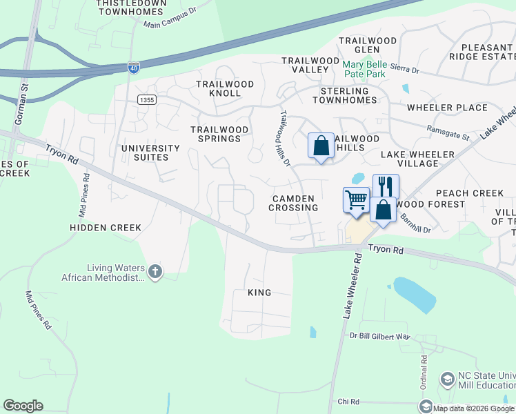 map of restaurants, bars, coffee shops, grocery stores, and more near 3110 Compatible Way in Raleigh
