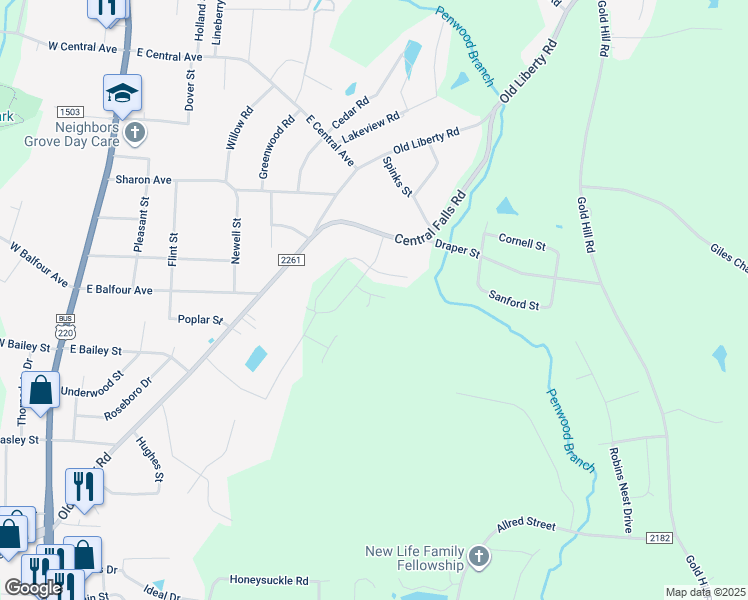 map of restaurants, bars, coffee shops, grocery stores, and more near 828 Fox Laurel Court in Asheboro