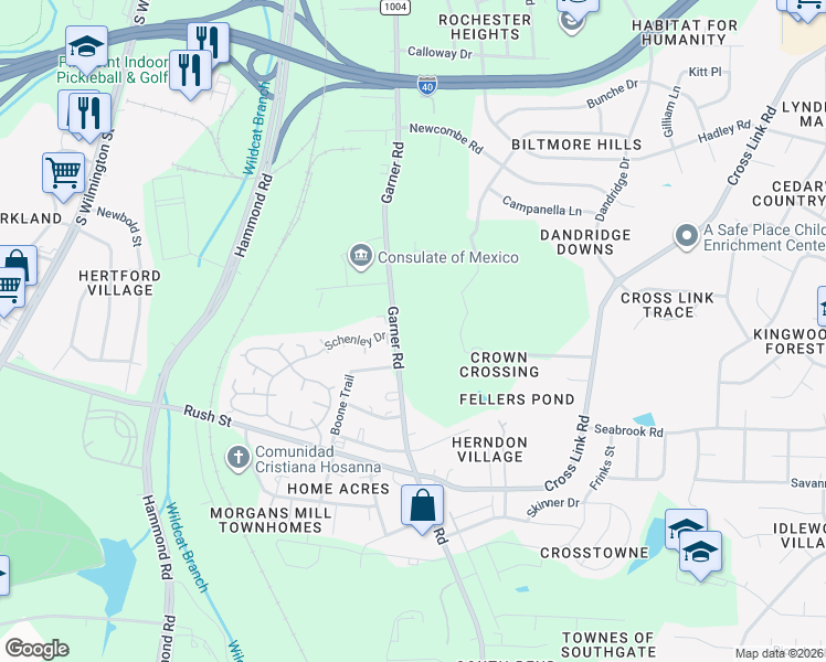 map of restaurants, bars, coffee shops, grocery stores, and more near 2511 Garner Road in Raleigh
