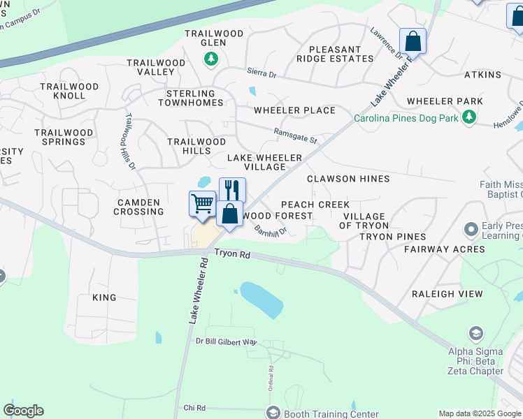 map of restaurants, bars, coffee shops, grocery stores, and more near 2608 Stewart Drive in Raleigh