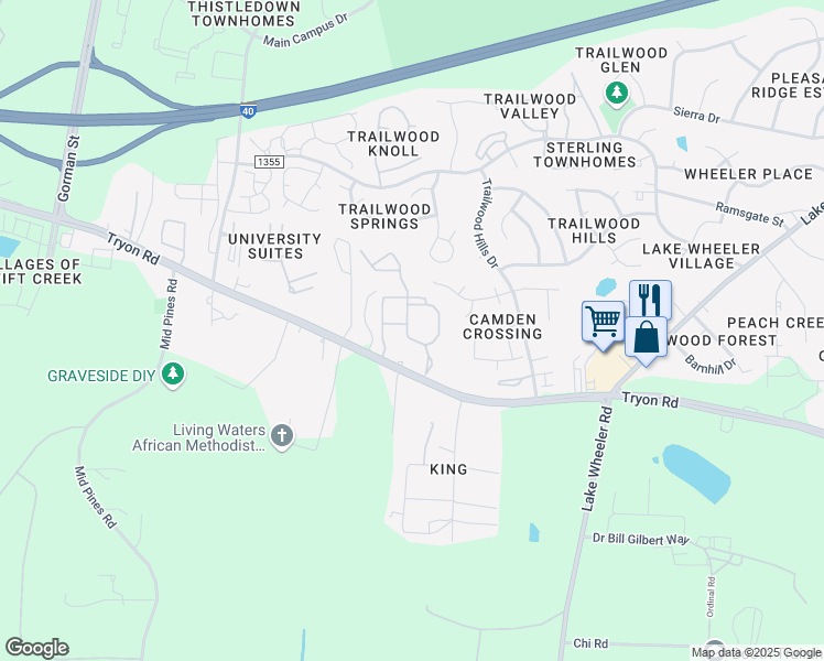 map of restaurants, bars, coffee shops, grocery stores, and more near 2211 Versatile Lane in Raleigh