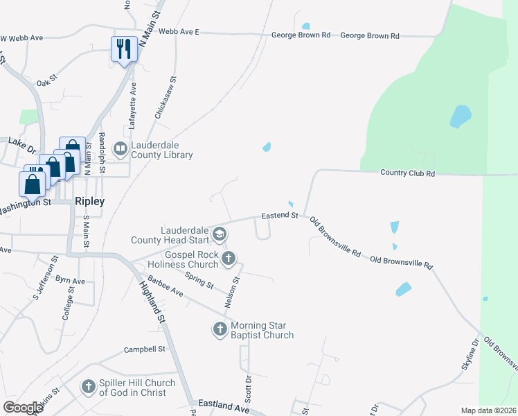 map of restaurants, bars, coffee shops, grocery stores, and more near 243 Eastend Street in Ripley