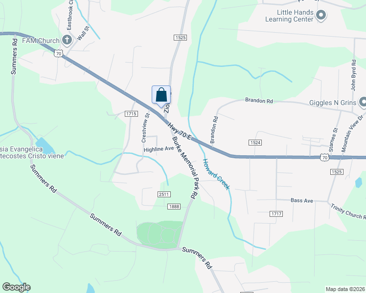 map of restaurants, bars, coffee shops, grocery stores, and more near 2365 Burke Memorial Park Road in Valdese